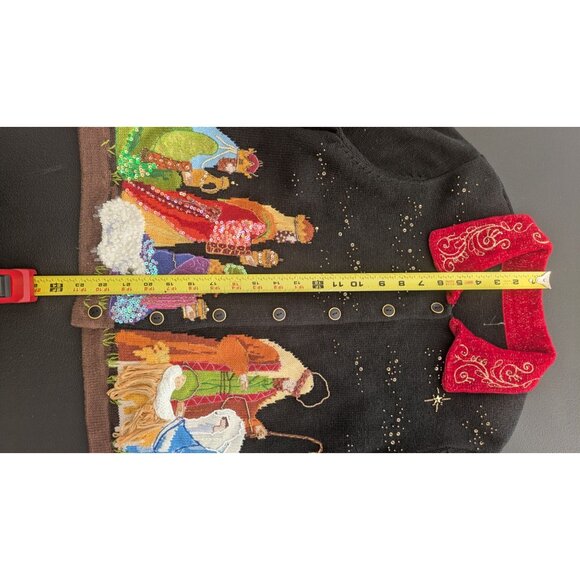 Vtg Design Options Christmas Cardigan Womens Small Nativity Holiday Sweater - Picture 3 of 12